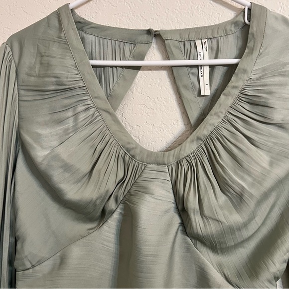 Anthropologie Blouson-Sleeve Blouse mint scoop neck chic open back small crop - Picture 7 of 12
